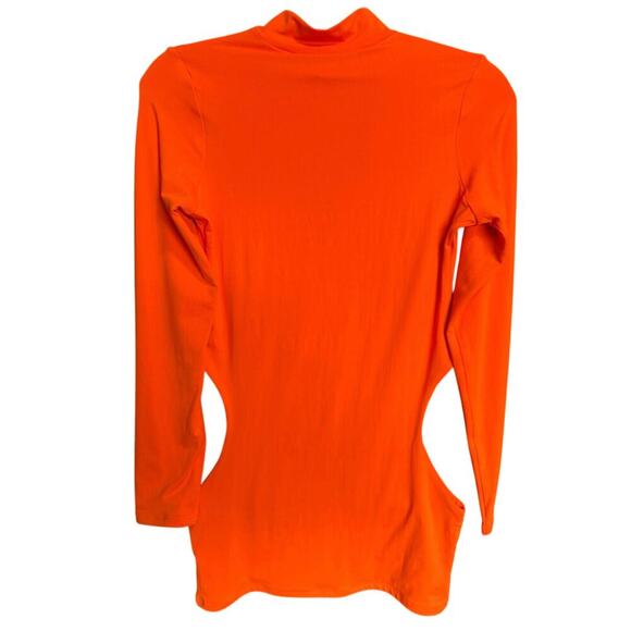Oh Polly NWT Outsider Bodycon Mini Dress Long Sleeve Cut Out Neon Orange Size 6 - Picture 8 of 14
